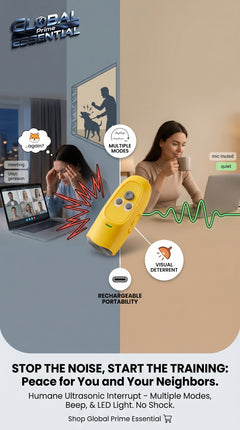 Global Prime Essential ultrasonic dog barking device reducing barking and restoring peace with a compact electronic solution.