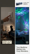 Global Prime Essential Dinosaur Egg Galaxy Projector displaying a colorful starry sky night light for kids.