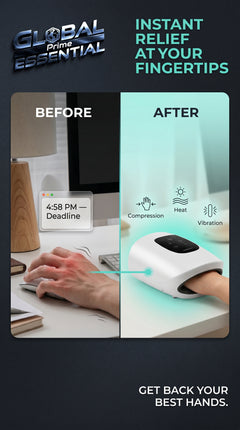 Wireless electric hand massager by Global Prime Essential providing instant relief for day-end muscle strain.