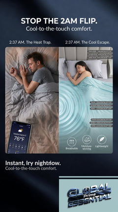 Global Prime Essential cooling blanket spread on a bed, designed to keep you cool and comfortable during hot nights.