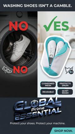 Global Prime Essential shoe washing machine bag for safe, effective cleaning of shoes in washing machines.