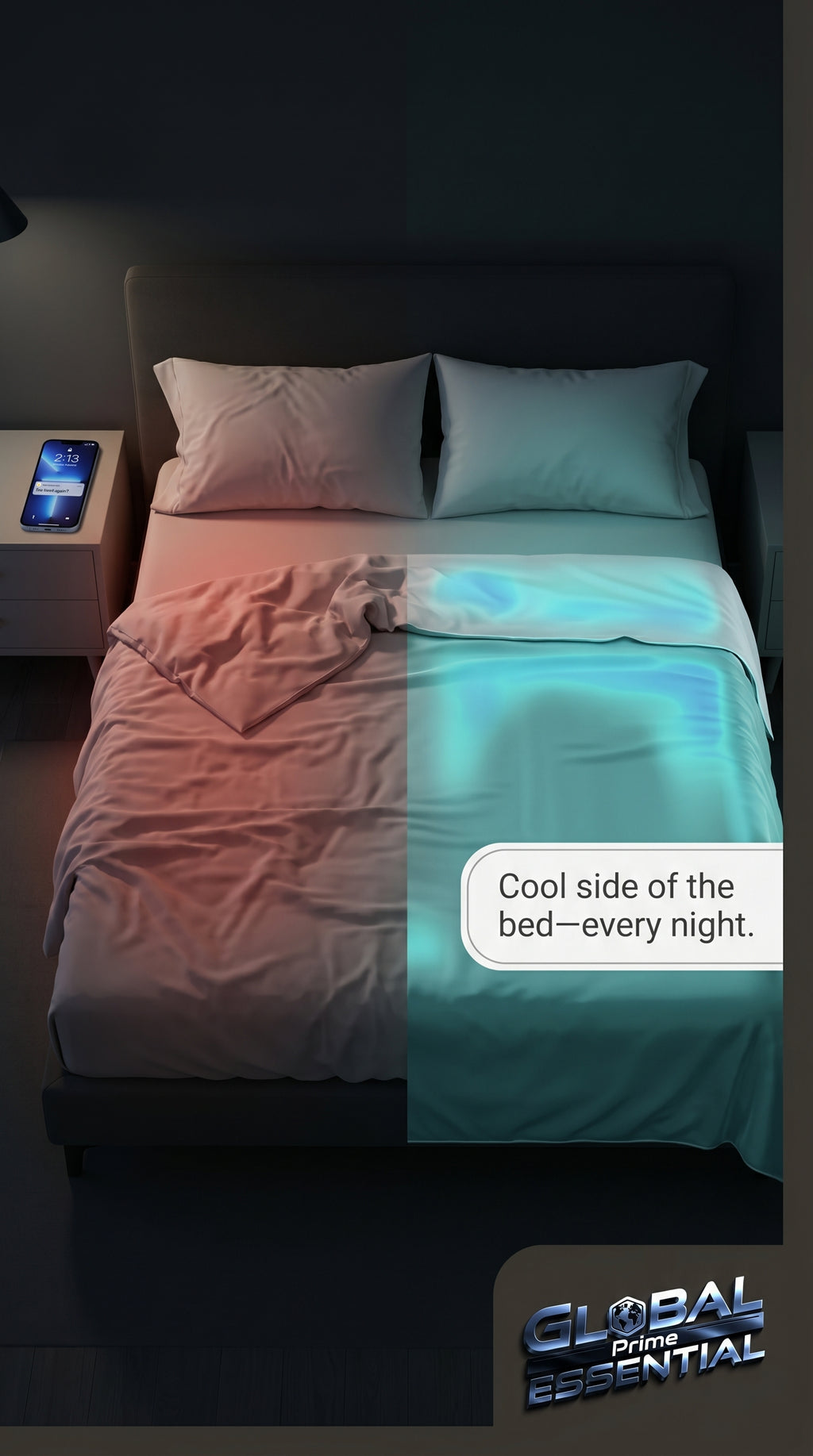 Global Prime Essential cooling blanket spread on a bed, designed to keep you cool and comfortable during warm nights.
