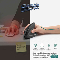Vertical Ergonomic Wireless Mouse – 2.4GHz, 6 Buttons, 3 DPI Levels, Carpal Tunnel Relief