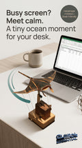 Handmade wooden manta ray kinetic desk sculpture with smooth swimming motion, ideal for home decor by Global Prime Essential.