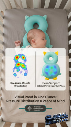 Global Prime Essential newborn protection pillow supporting a baby's delicate head with even support for comfort and safety.