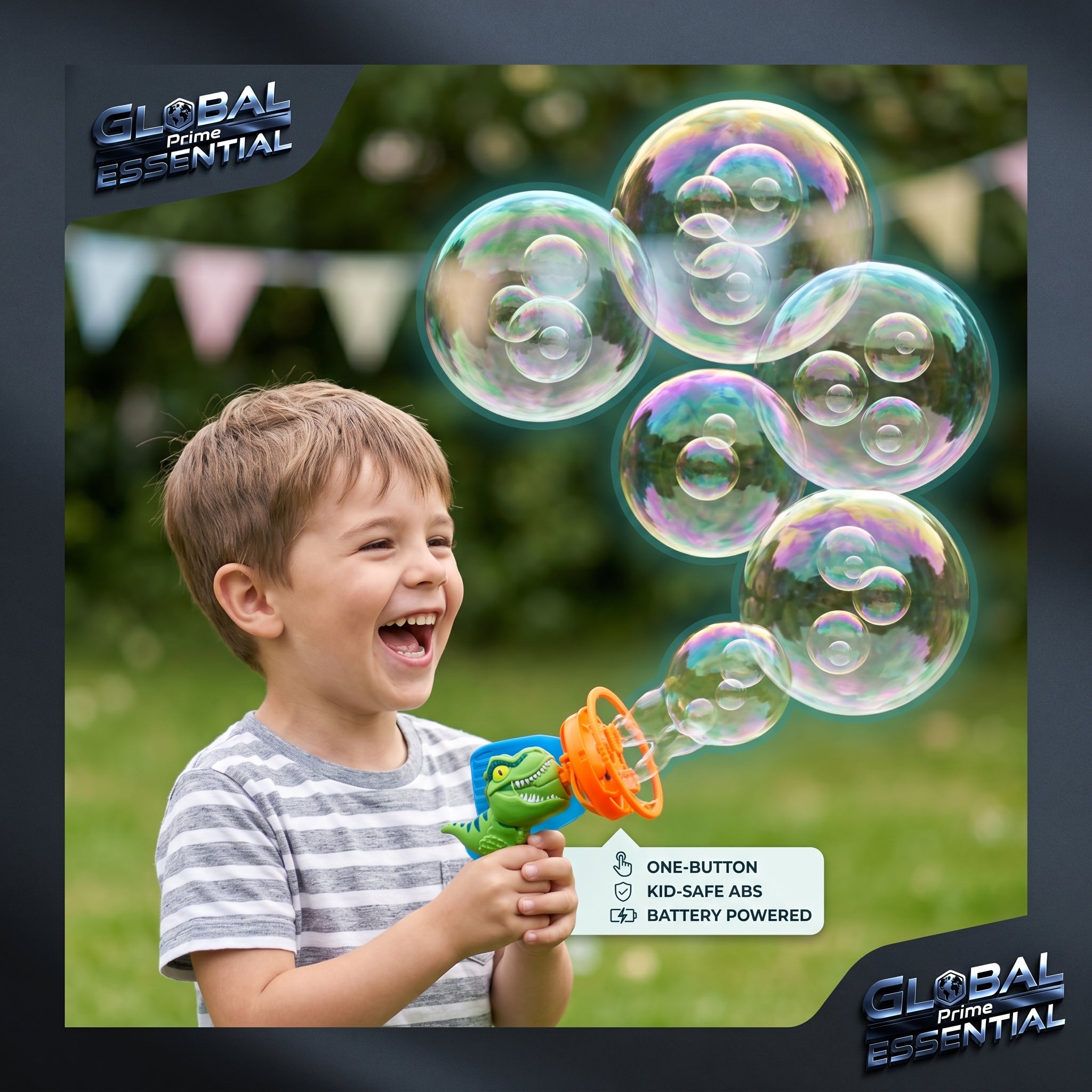 Dinosaur Bubble Gun for Kids – Bubbles Inside Bubbles, One-Button, Safe ABS, 3 Colors