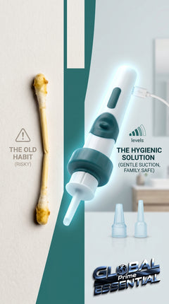 Global Prime Essential electric earwax suction remover showing a handheld device used for ear cleaning on a white background.