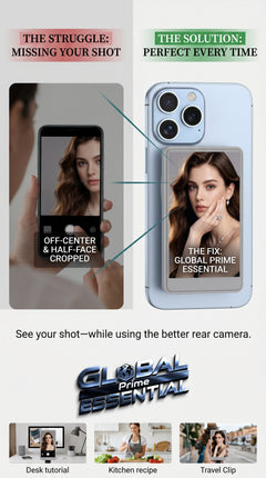 Global Prime Essential Vlog Selfie Monitor Screen for iPhone showing adjustable display and framing features for content creators.