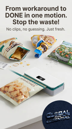 Global Prime Essential kitchen bag sealer sealing fresh food bags to preserve freshness and eliminate waste.