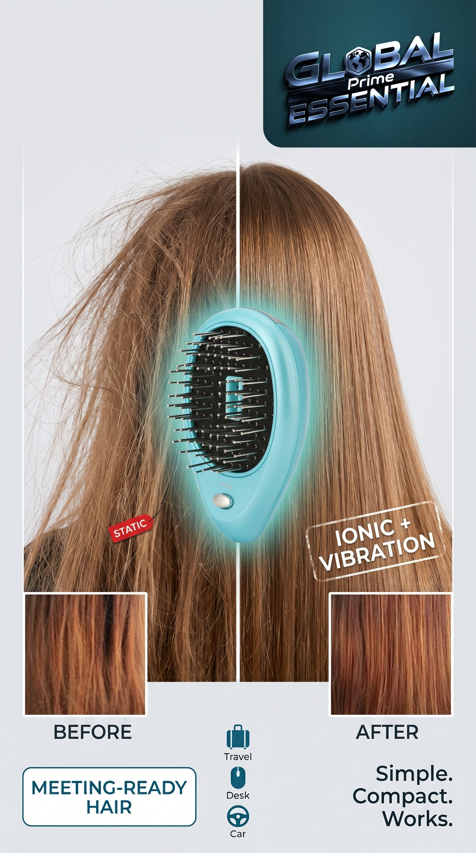 Anti‑Static Ionic Vibrating Hair Brush – Frizz‑Reducing Detangler & Scalp Massager
