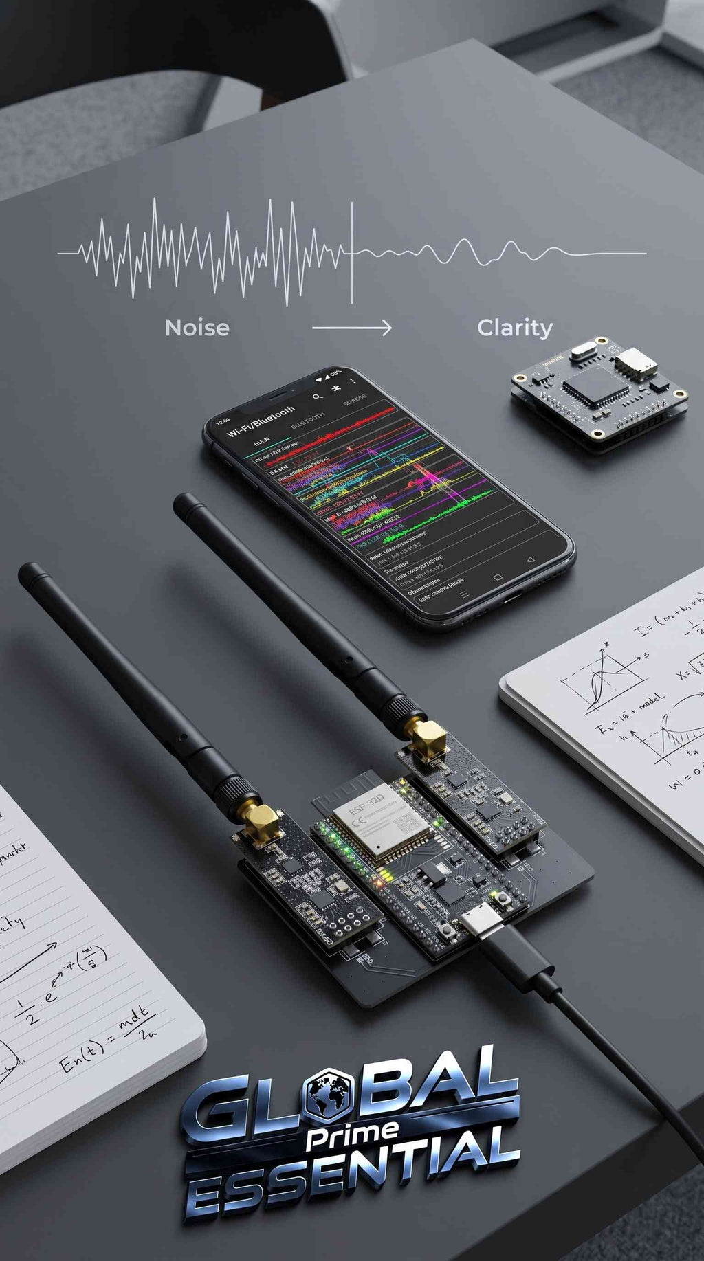 ESP32 DevKitC IoT development kit with NRF24L01 2.4GHz wireless modules, WiFi, and Bluetooth from Global Prime Essential.