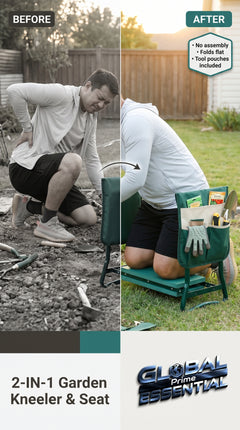 2-in-1 Garden Kneeler & Folding Chair – Padded Knee Rest with Tool Organizer, No Assembly