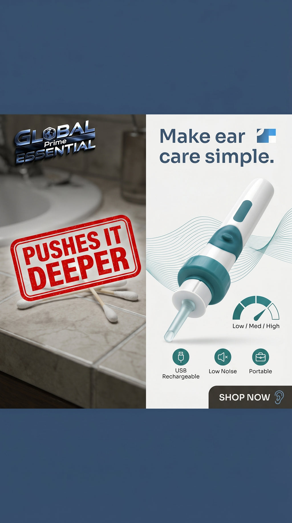 Global Prime Essential electric earwax removal tool with gentle suction for safe, effective ear cleaning.