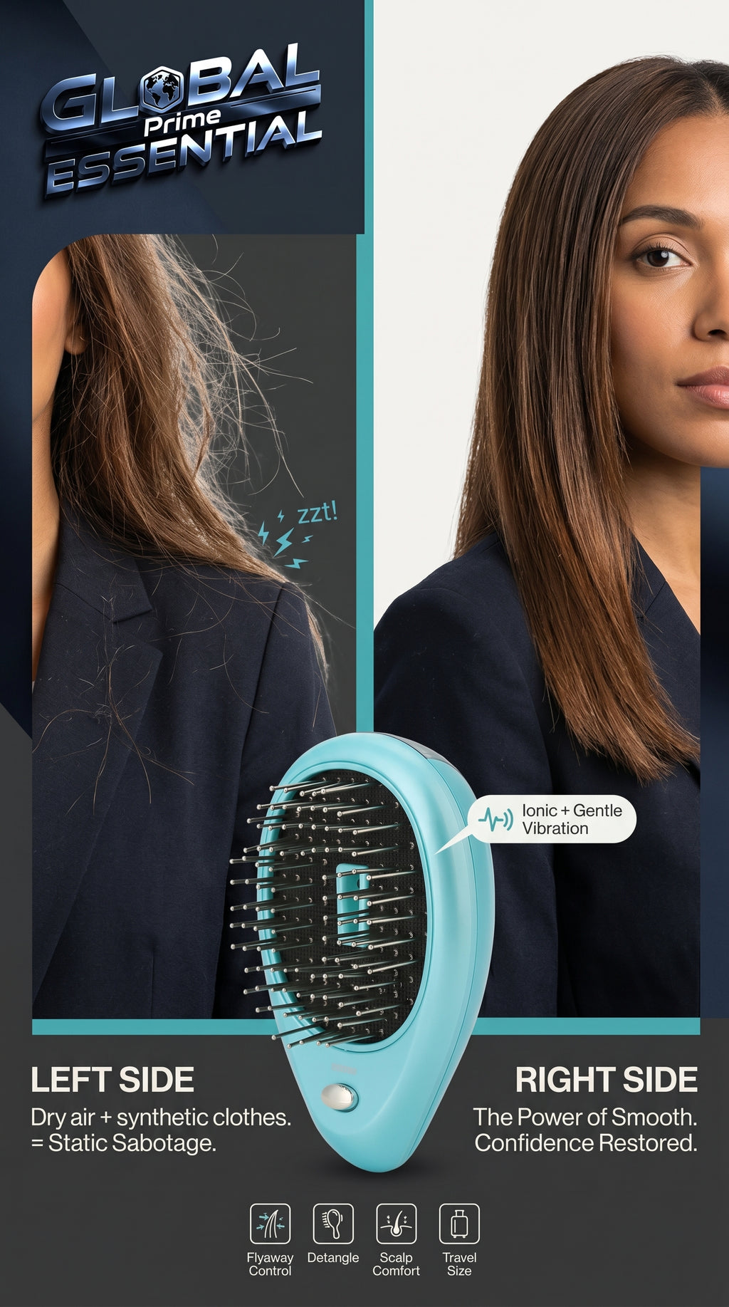 Anti‑Static Ionic Vibrating Hair Brush – Frizz‑Reducing Detangler & Scalp Massager