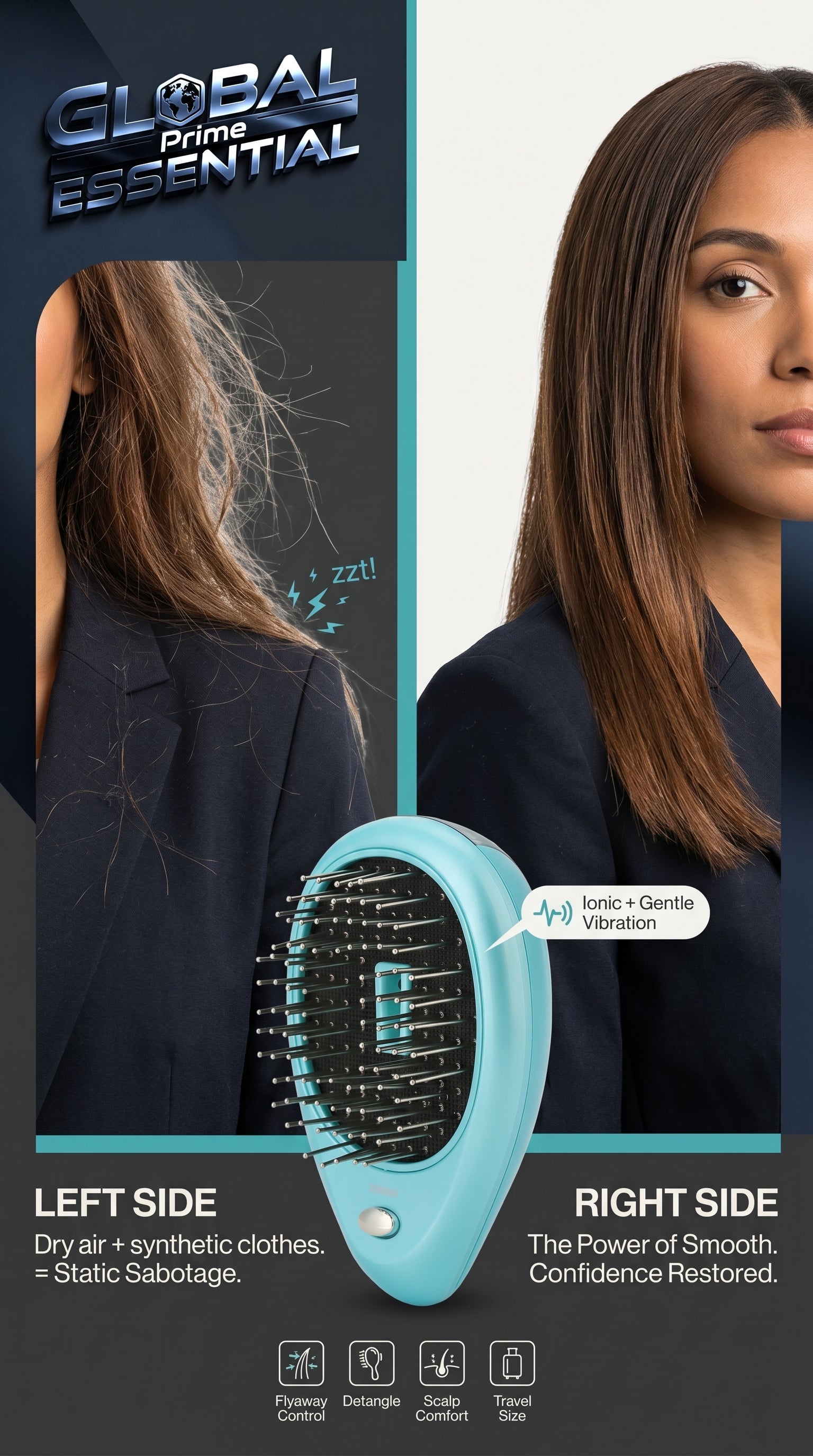 Anti‑Static Ionic Vibrating Hair Brush – Frizz‑Reducing Detangler & Scalp Massager