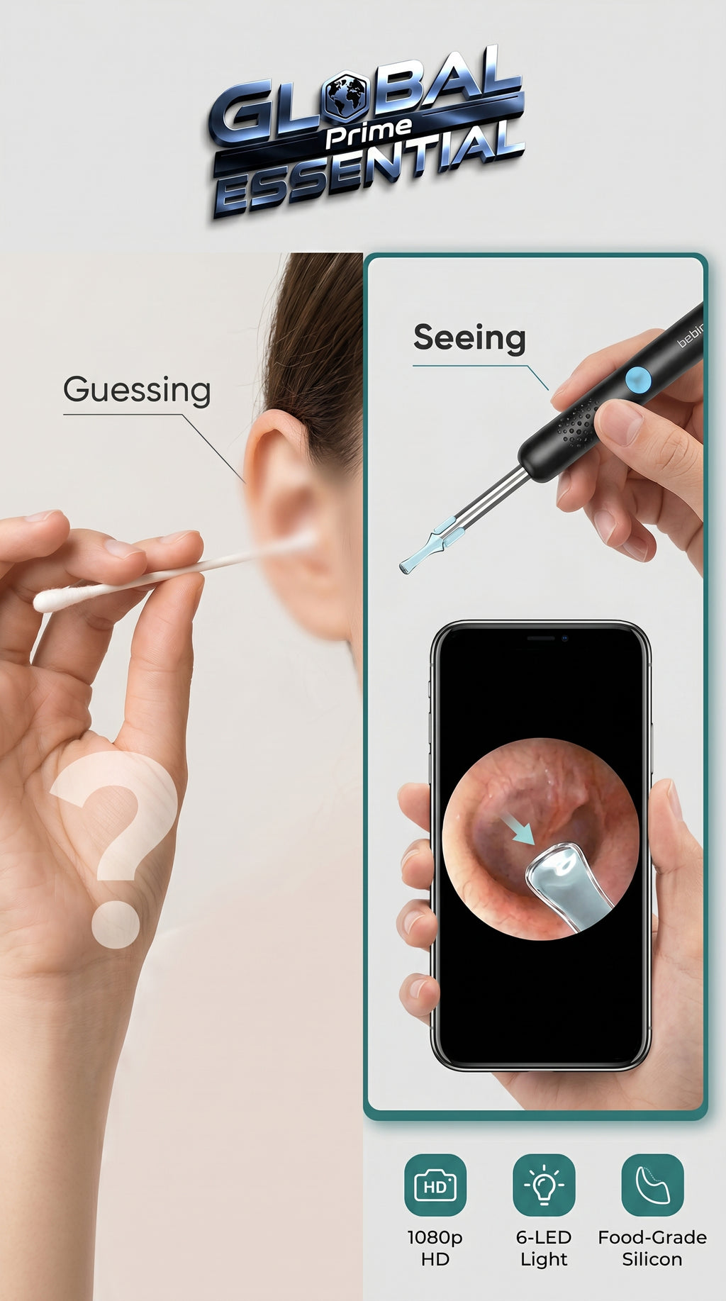 Global Prime Essential Smart Ear Wax Remover with ergonomic design for safe and effective ear cleaning.