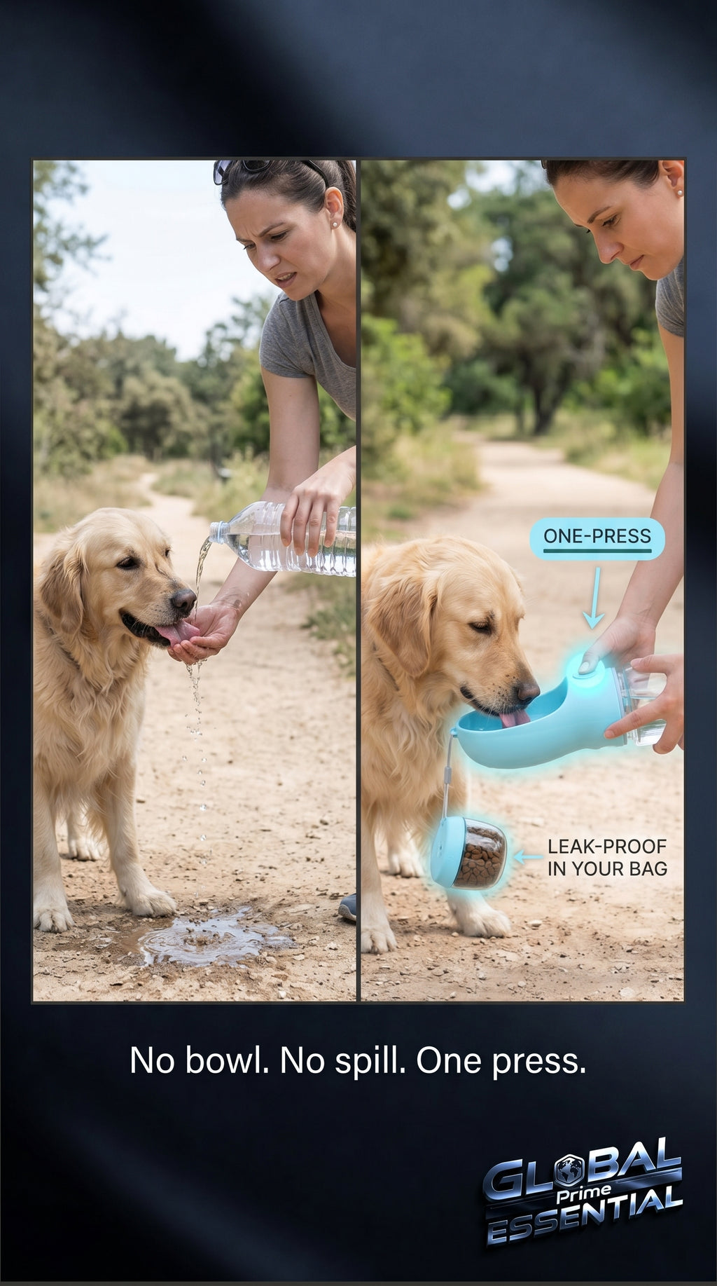 Portable Pet Water Bottle by Global Prime Essential with no-spill design for easy hydration on the go.