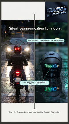 Global Prime Essential motorcycle helmet with programmable LED display for safety and style during rides.