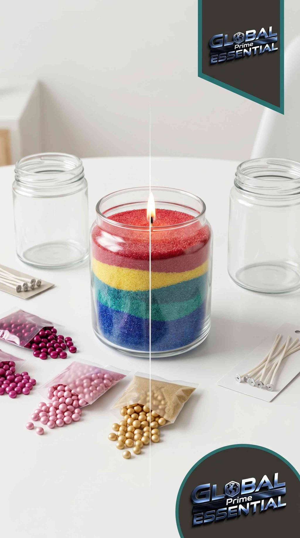 Colorful granular pearl candle wax for DIY candle making, featuring 16 vibrant colors and a clean, smoke-free burn.