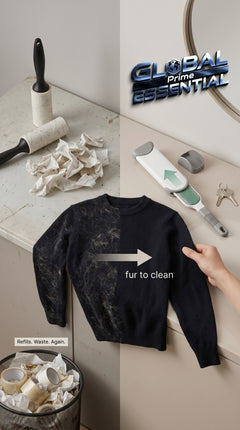 Global Prime Essential self-cleaning lint remover brush for pet hair and lint, reusable cleaning tool with no refills needed.