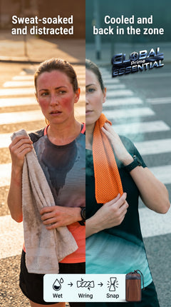 Global Prime Essential quick-dry sports cooling towel spread out, showing lightweight, breathable fabric ideal for instant cooling during workouts.