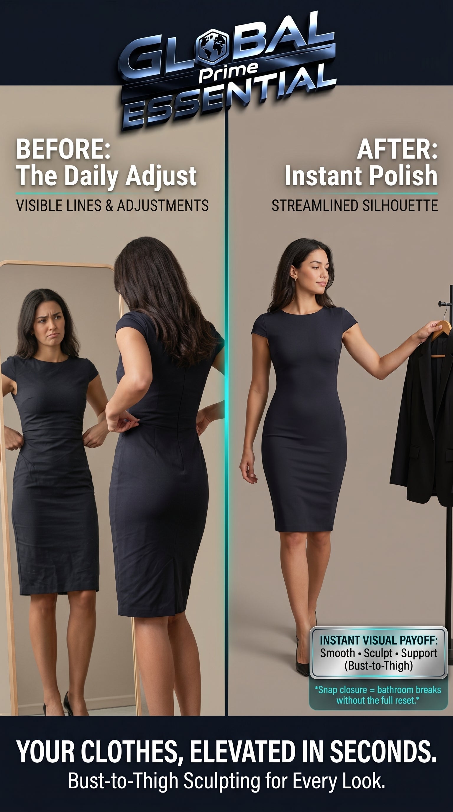 Global Prime Essential shapewear bodysuit for instant confidence, featuring smooth and sculpted fit for a seamless look.
