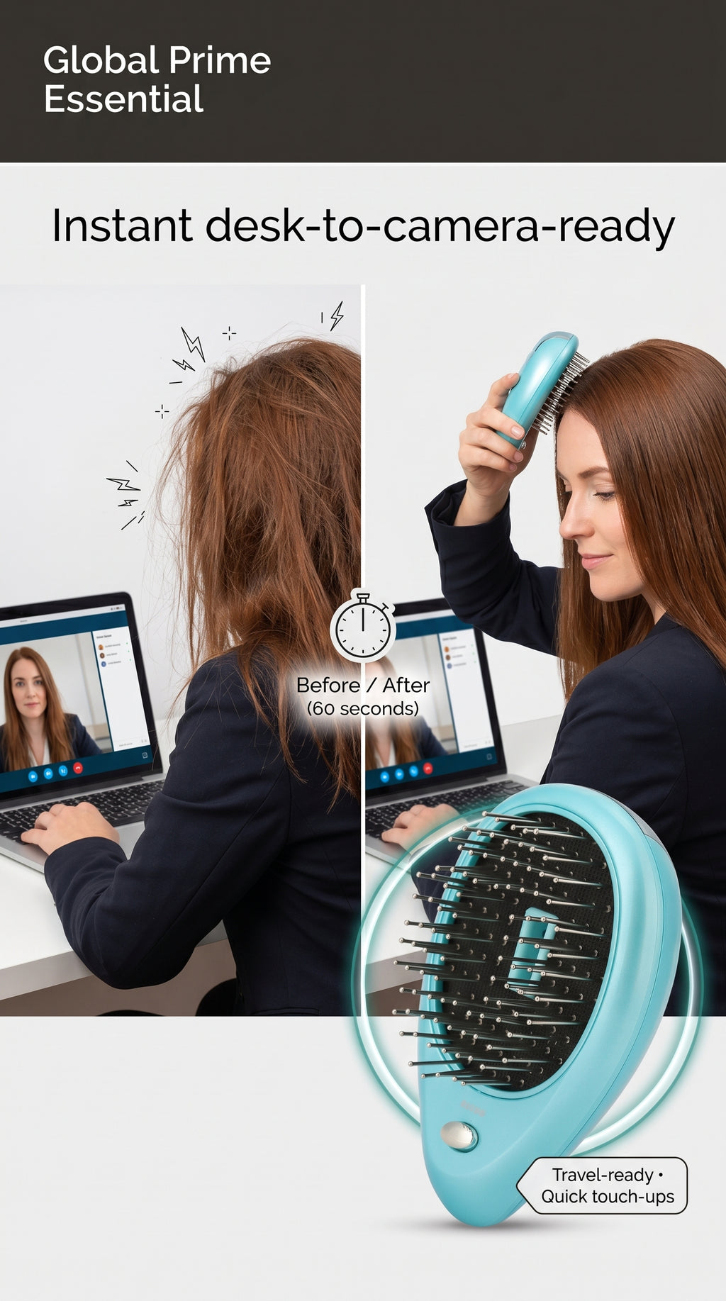 Anti‑Static Ionic Vibrating Hair Brush – Frizz‑Reducing Detangler & Scalp Massager