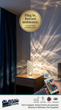 Global Prime Essential crystal lamp providing elegant, luxurious lighting to enhance your home ambiance with sparkling crystal details.