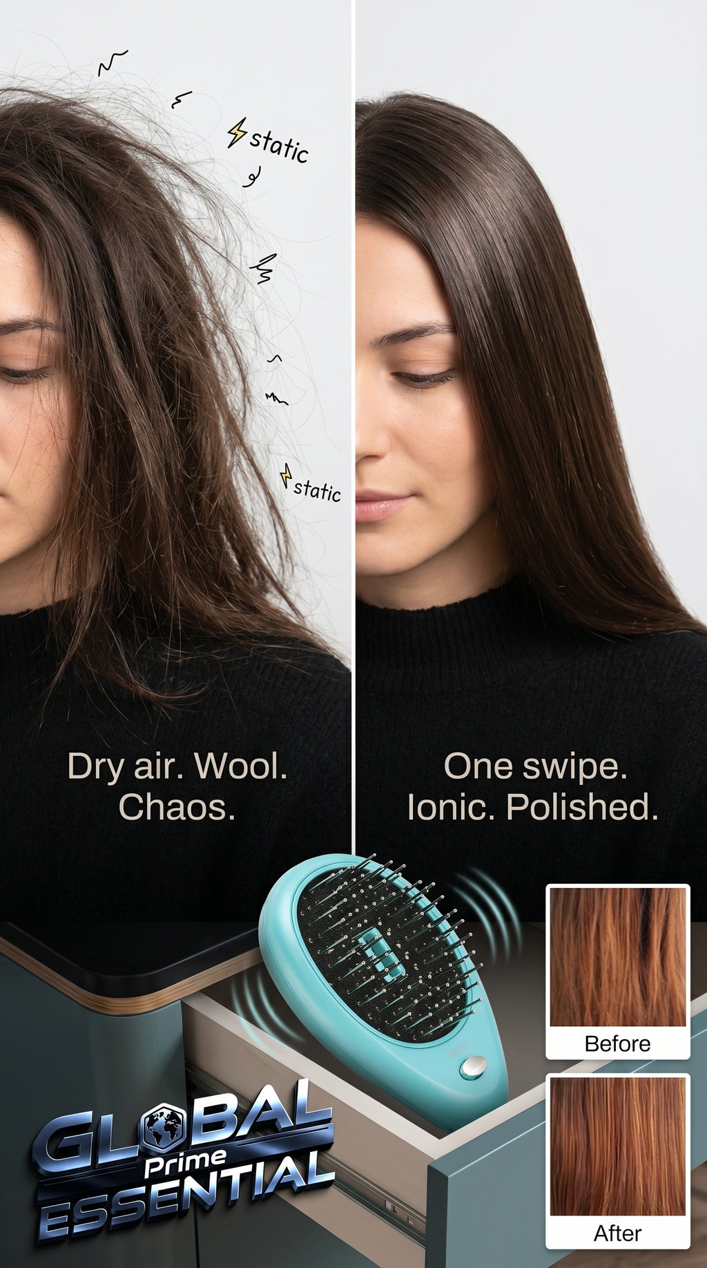 Anti‑Static Ionic Vibrating Hair Brush – Frizz‑Reducing Detangler & Scalp Massager