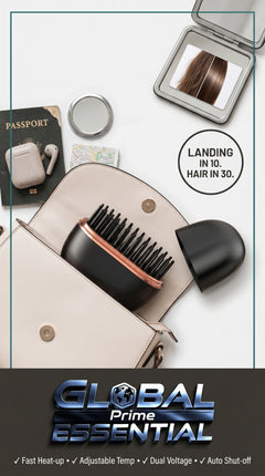 Global Prime Essential portable hair straightener in sleek design, perfect for quick styling on the go.