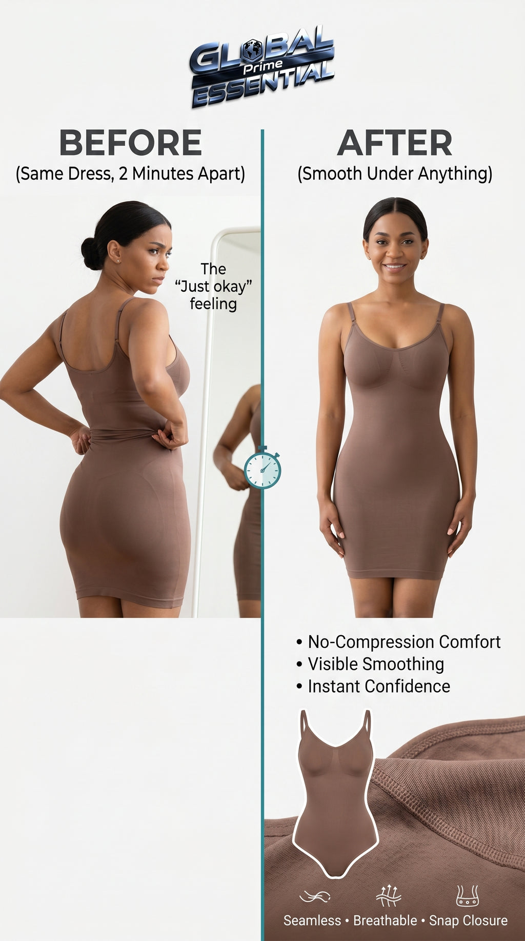 Global Prime Essential shapewear bodysuit designed for a smooth, flawless look and comfortable fit under clothing.