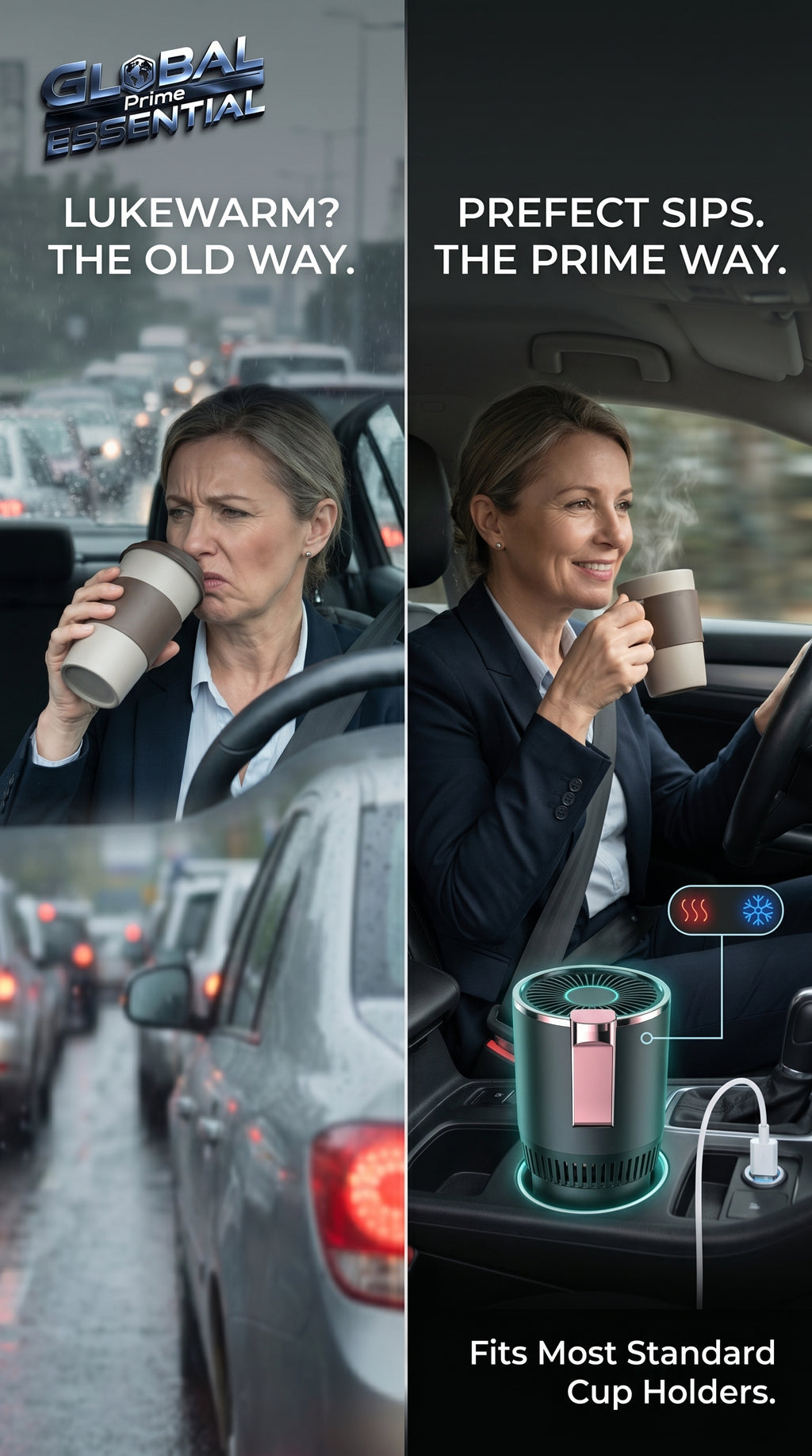 Global Prime Essential car cup holder keeping coffee at perfect temperature for a cozy sip in the vehicle.
