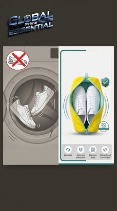 Global Prime Essential shoe washing machine bag inside a washing machine, designed for safe and worry-free shoe cleaning.