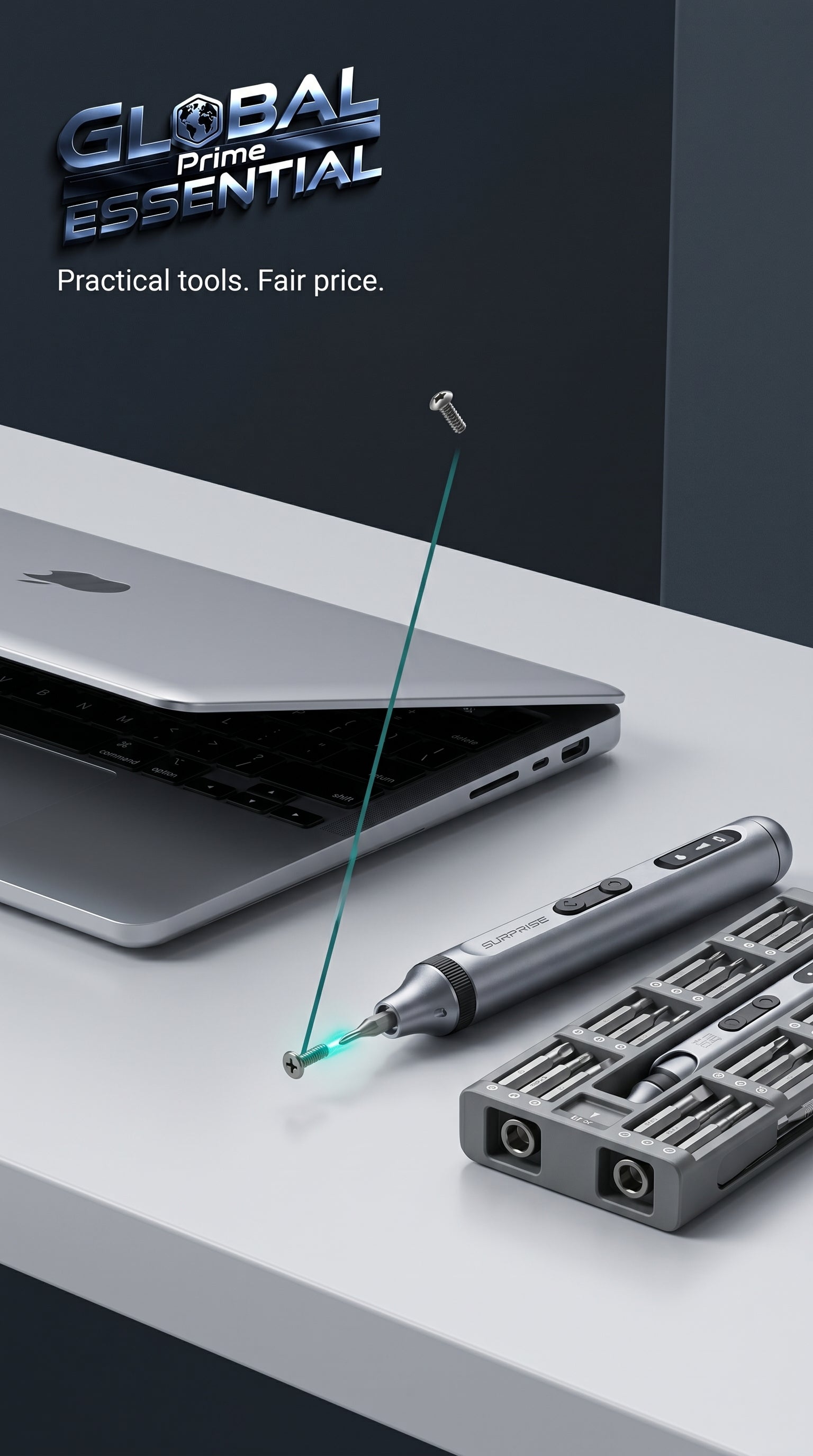 Global Prime Essential magnetic precision screwdriver set for electronics repair, featuring small screwdrivers for phones and laptops.
