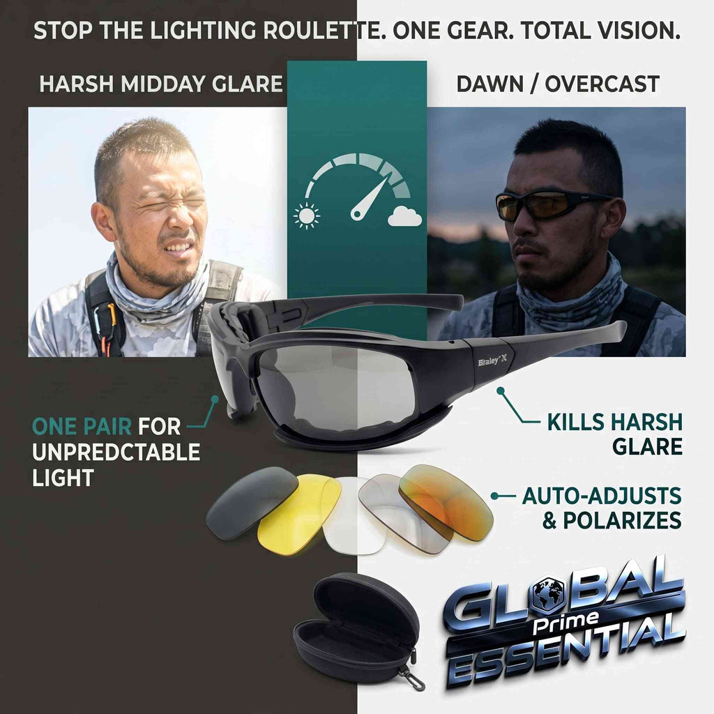 Tactical Photochromic Polarized Sunglasses – 5 Interchangeable Lenses, UV400 & TR90 Frame