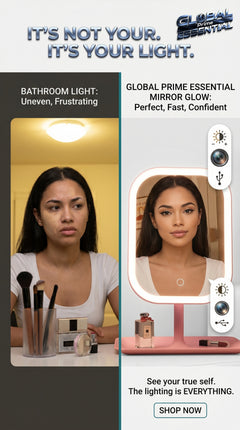 Global Prime Essential LED makeup mirror with bright, adjustable illumination for flawless vanity lighting and precise makeup application.