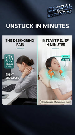 Global Prime Essential electric trapezius massage pillow providing targeted neck and shoulder relief for desk tension.