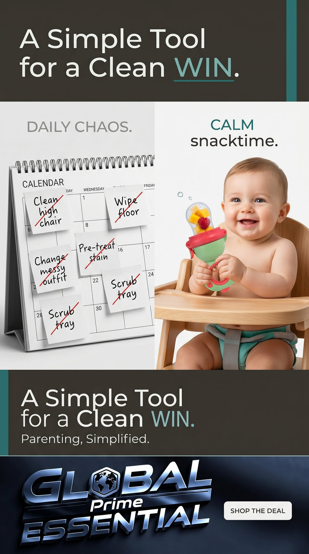 Global Prime Essential baby fruit squeezer feeder with mess-free design for easy, healthy snacks for little ones.