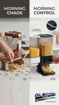 Global Prime Essential 5L dry food dispenser with airtight silicone seal for cereal and pet food storage in a kitchen setting.