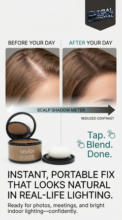 Global Prime Essential hairline powder, a natural-looking root filler for thinning areas and sparse hairlines.