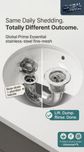 Global Prime Essential bathroom sink drain strainer preventing clogs and catching debris in a modern bathroom sink.