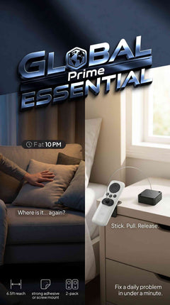 Global Prime Essential retractable remote control tether with 6.5ft cable, designed to prevent TV, gaming, and AC remote loss.