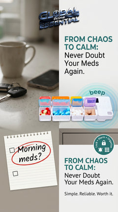 Global Prime Essential drug storage alarm box with digital timer and lock for safe, organized medication management.