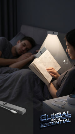 Global Prime Essential LED clip-on book light with adjustable brightness, ideal for nighttime reading and undisturbed reading peace.