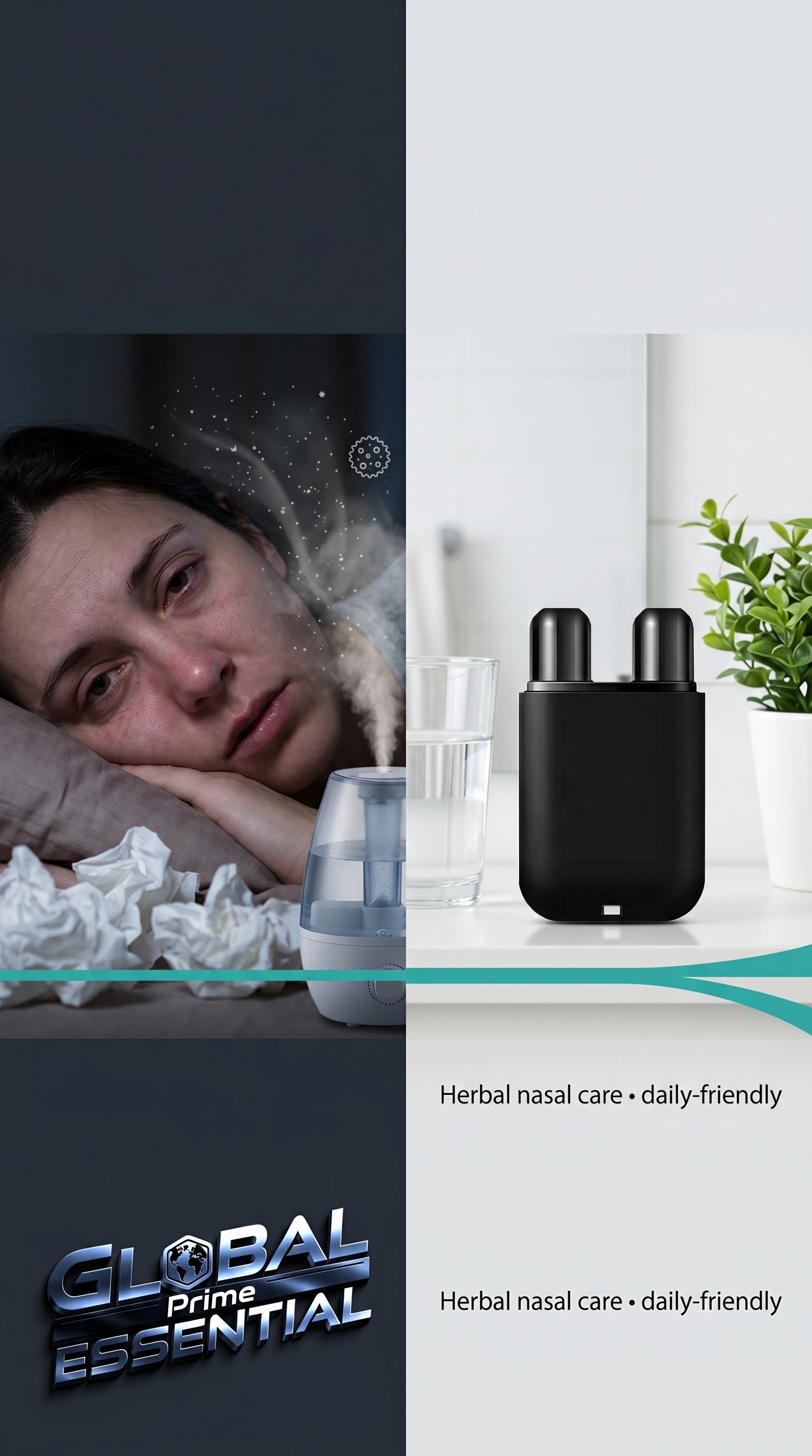Global Prime Essential Herbal Repair Nasal Box for night congestion relief and daytime breathing comfort.