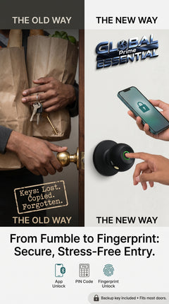 Global Prime Essential smart door knob for keyless, instant door unlocking with no fumbling, featuring modern design and secure access.