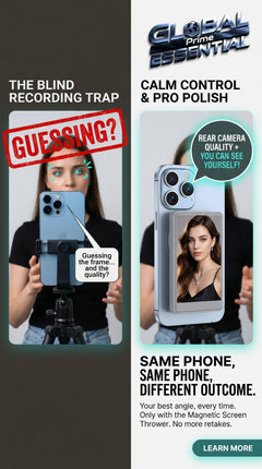 Global Prime Essential Vlog selfie monitor screen for iPhone showing a clear, adjustable display for perfect video shots.