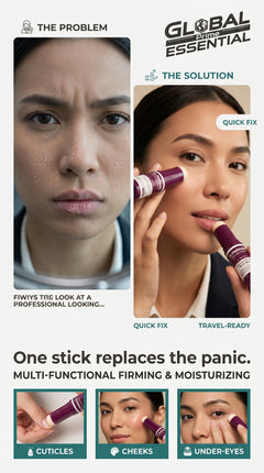 Global Prime Essential Calcium Multi Balm Collagen Stick for firming and hydrating skincare, shown as a sleek, portable stick.
