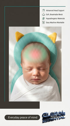 Global Prime Essential newborn protection pillow providing a comfortable, supportive baby accessory for peaceful infant sleep.