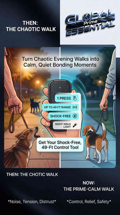Global Prime Essential ultrasonic dog training and bark control device with LED flashlight, 49ft range and triple emitter for effective training.